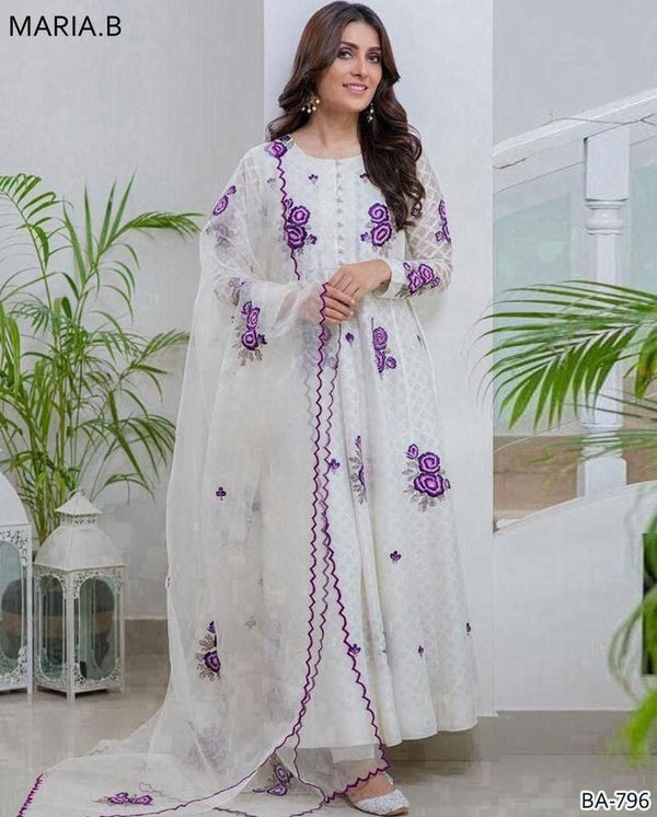 Dhanak EMB 3-Piece Suit with Bamber Embroidered Dupatta