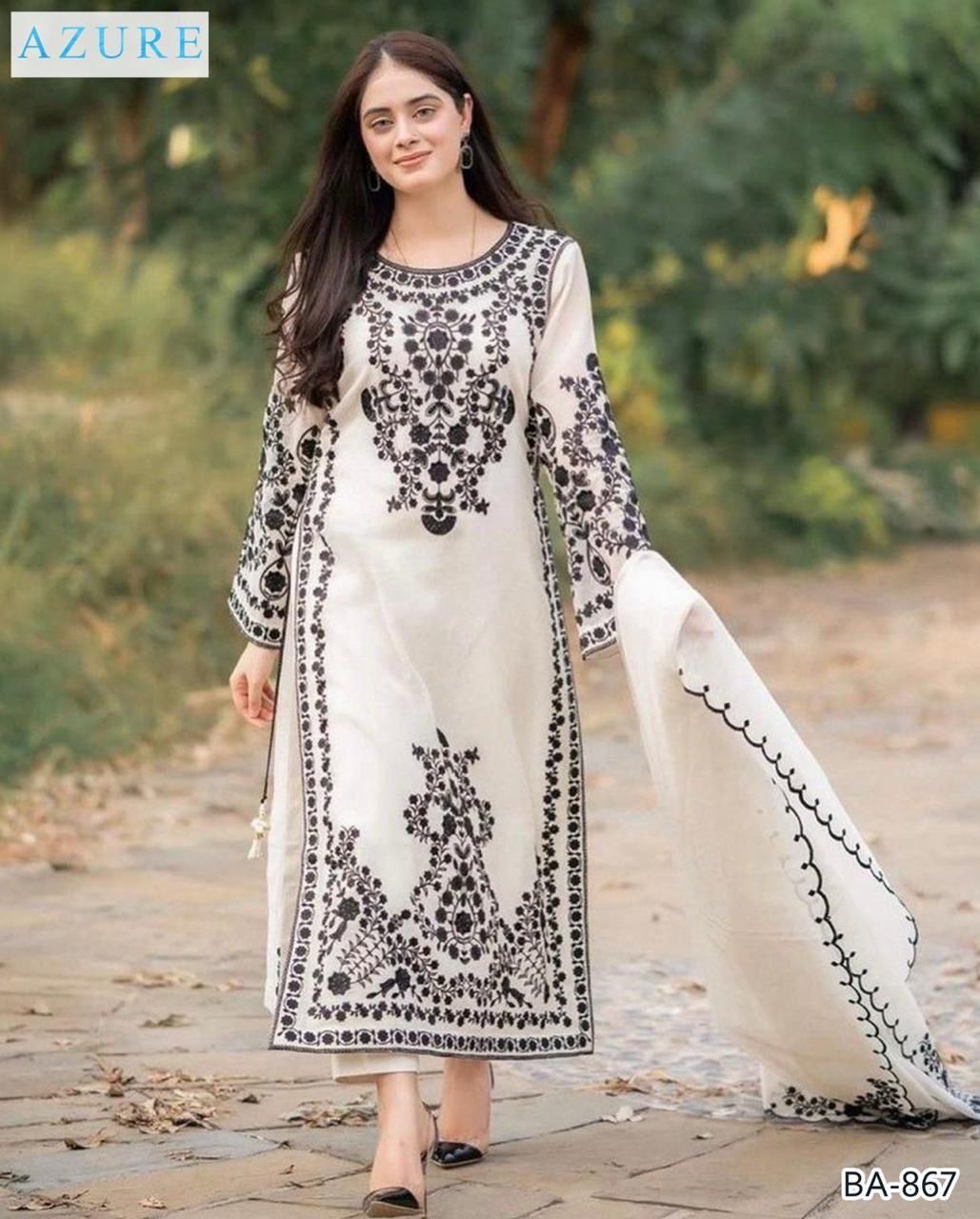 Dhanak Embroidered 3-Piece Suit with Matching Dhanak Embroidered Dupatta