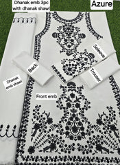 Dhanak Embroidered 3-Piece Suit with Matching Dhanak Embroidered Dupatta