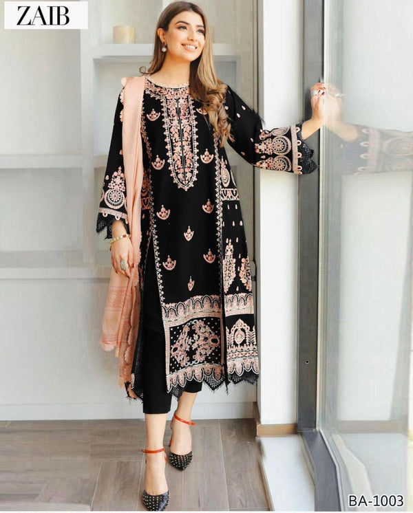 Dhanak Embroidered 3-Piece Suit with Bamber Embroidered Dupatta